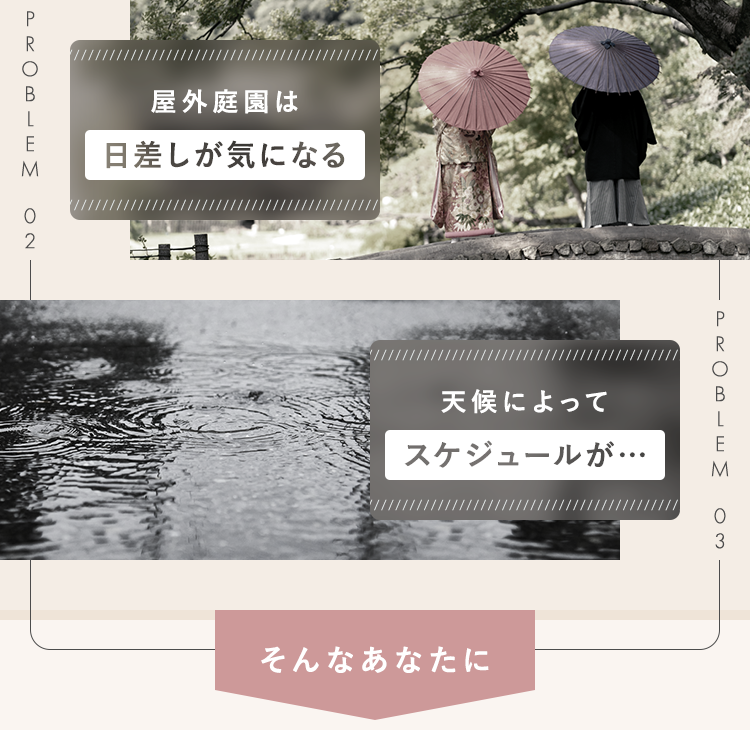 野外庭園は日差しが気になる…天候によってスケジュールが…